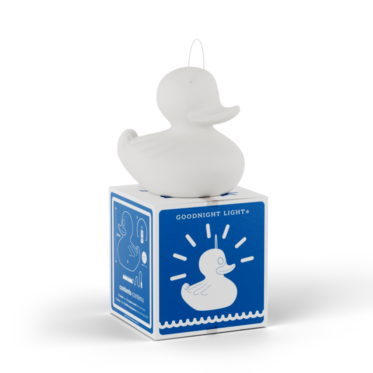 Child-safe white floating duck night light by Goodnight Light for kids pool