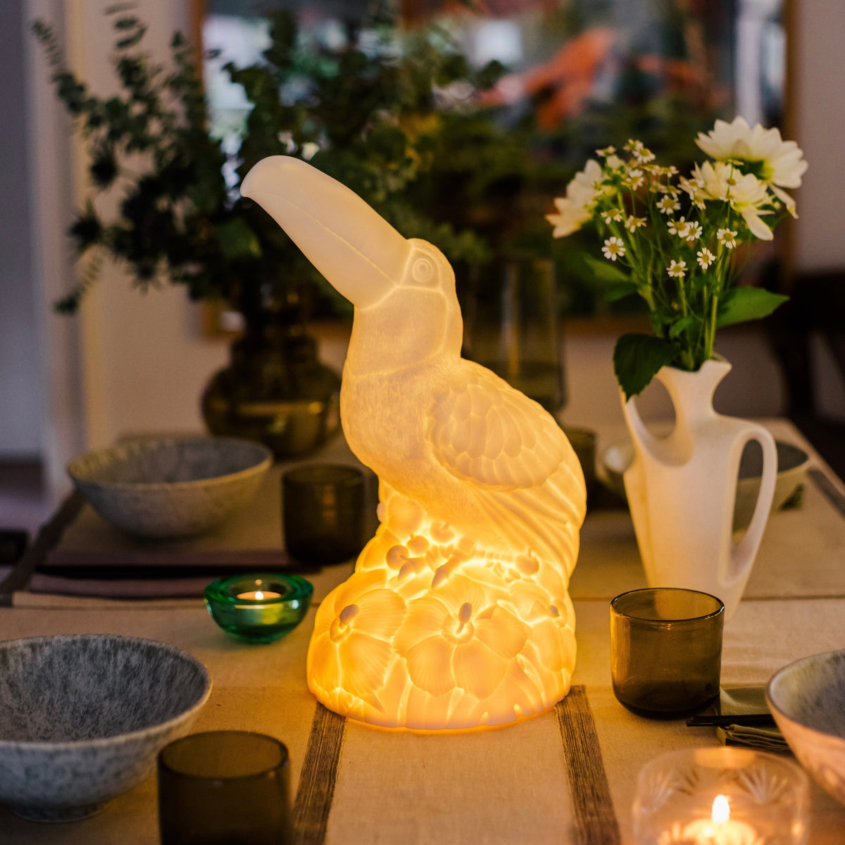 Modern ivory table lamp by Goodnight Light for dining room lighting